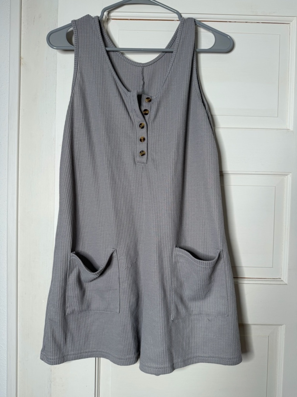 Sleeveless Waffle Knit Pocket Tunic - Light Gray Boutique